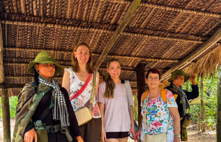 Tourists visiting the Cu Chi Tunnels and war exhibits in Ho Chi Minh City, Vietnam travel