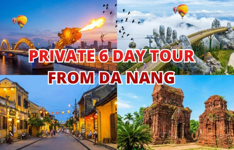 Private 6-day tour from Da Nang featuring Dragon Bridge fire show, Ba Na Hills Golden Bridge, Hoi An Ancient Town, and My Son Sanctuary in central Vietnam