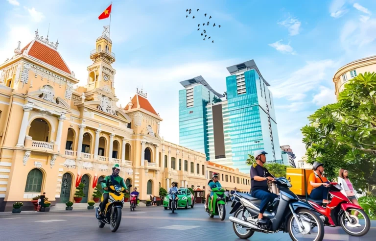 Ho Chi Minh City Hall and vibrant street life during a Vietnam city tour for Indian travelers