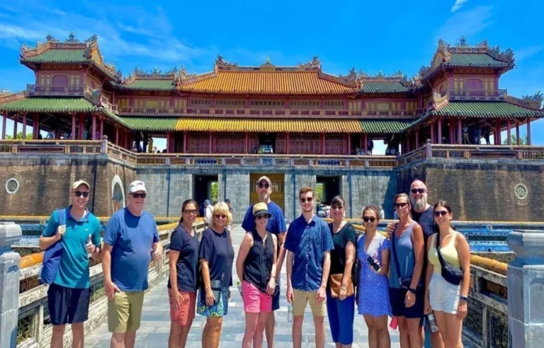 International travelers visiting Hue Imperial City on a full day tour Vietnam travel