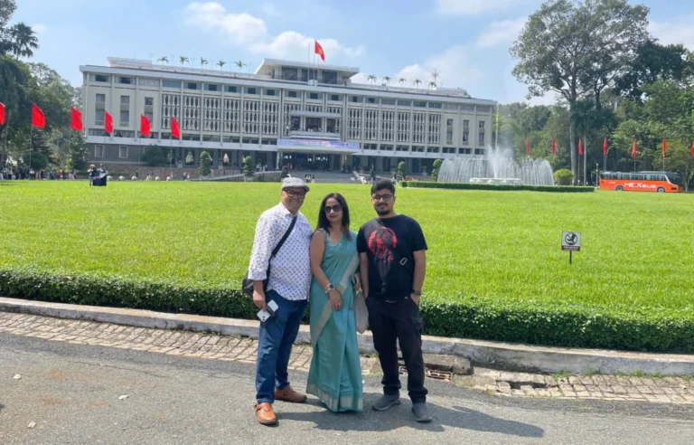 International travelers visiting Independence Palace in Ho Chi Minh City Vietnam travel