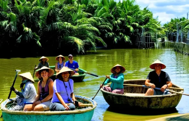 Mekong basket boat tour with local people through coconut forest canals in southern Vietnam
