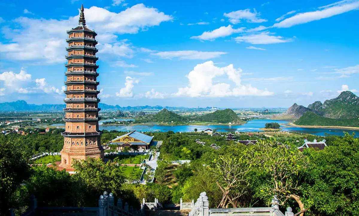 Ninh Binh travel at Bai Dinh Pagoda with traditional Buddhist architecture in Vietnam