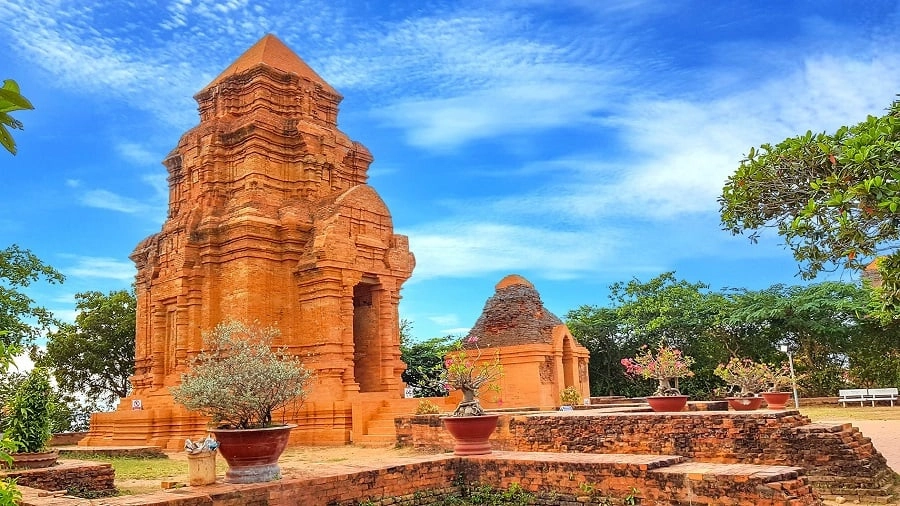 Po Sah Inu Cham Towers standing on a hill in Phan Thiet, Vietnam.