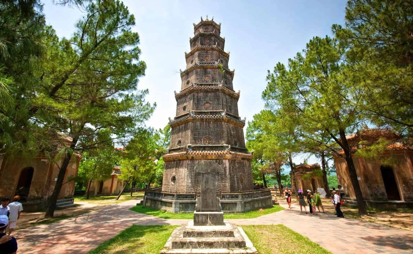 Thien Mu Pagoda historic Buddhist temple beside the Huong River in Hue Vietnam
