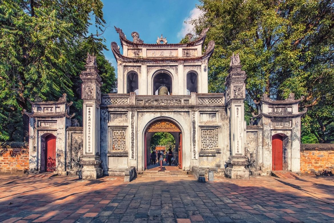 Ancient gate and courtyard at the Temple of Literature in Hanoi.