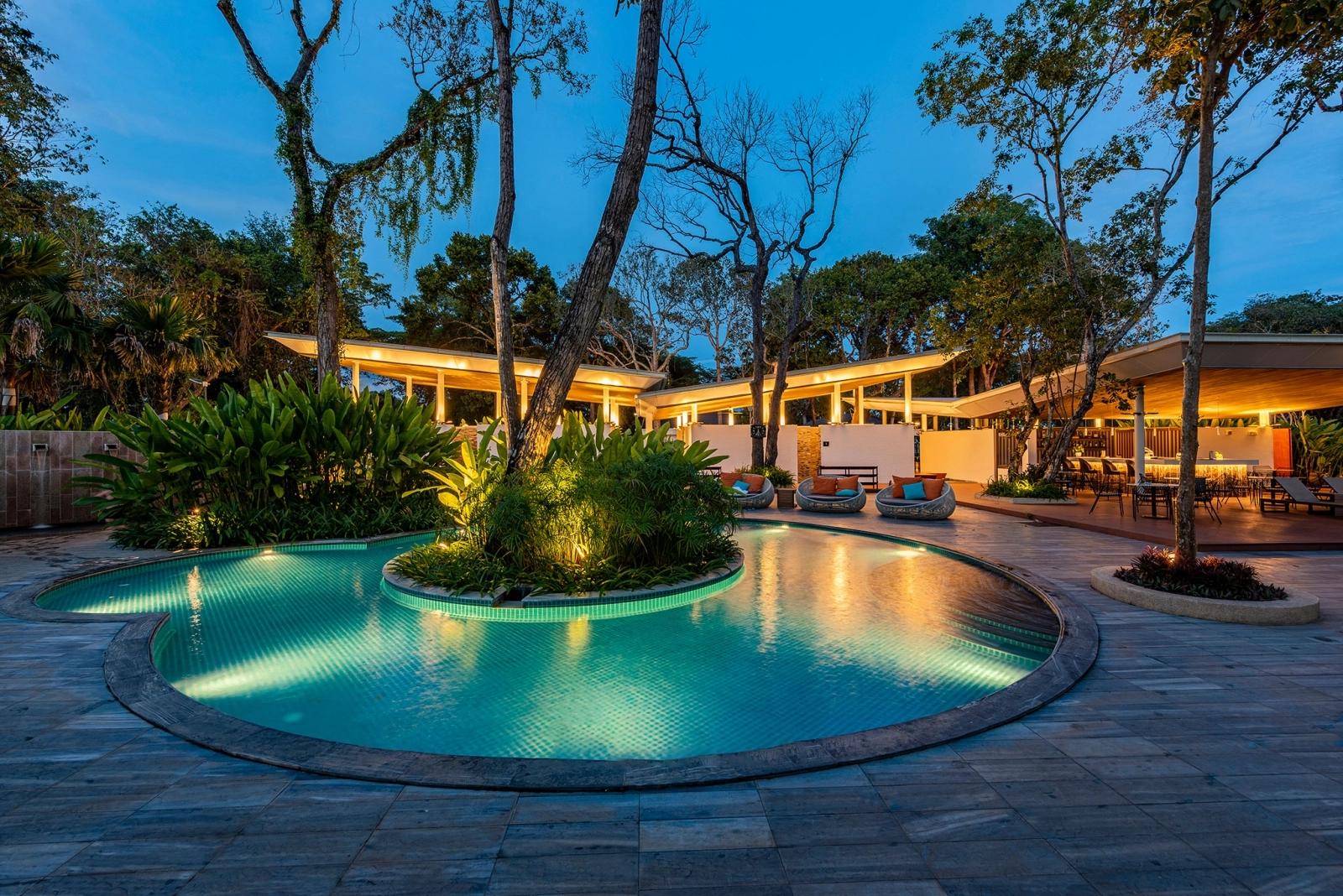 Binh Chau hot springs resort pool surrounded by tropical forest in Ba Ria Vung Tau Vietnam
