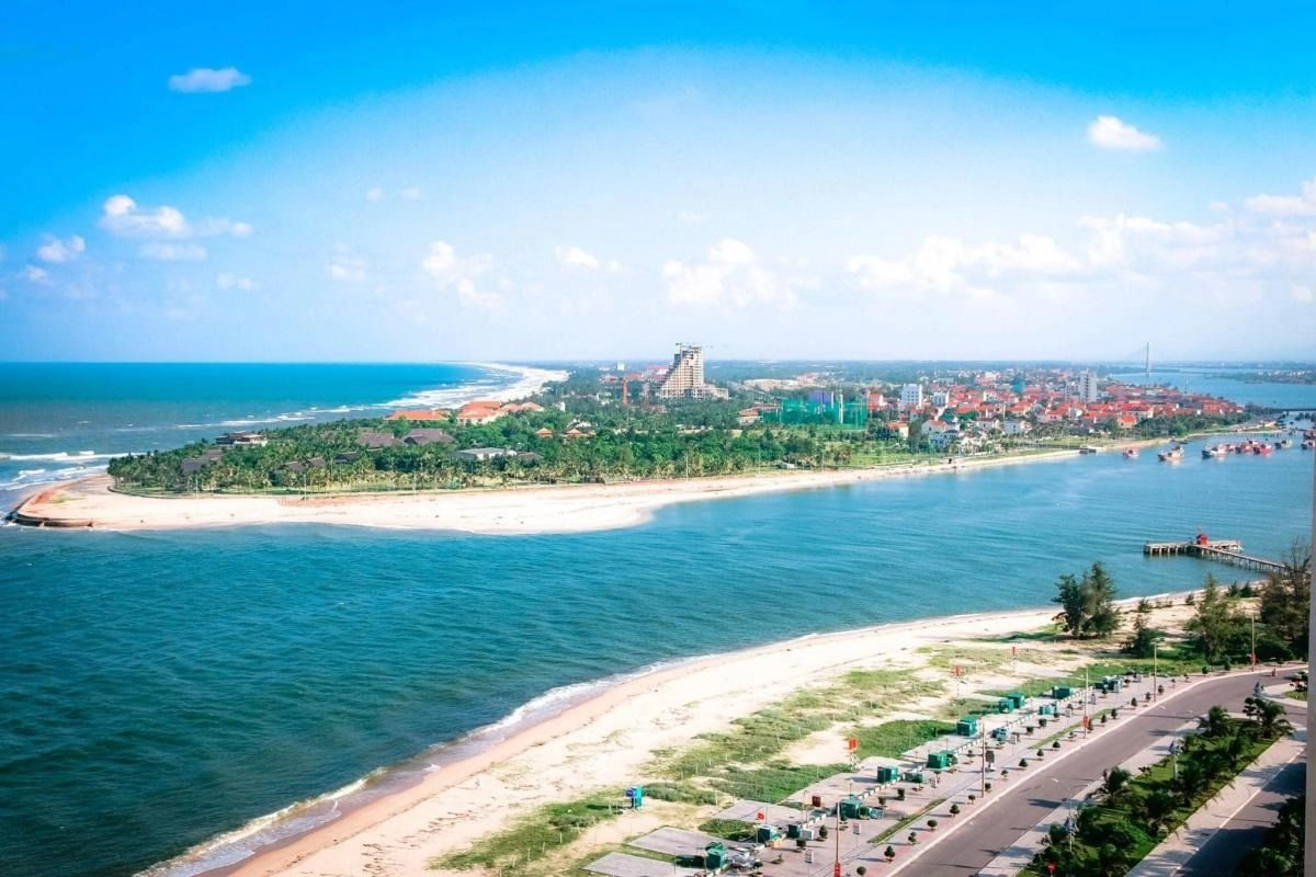 Dong Hoi beach coastline and city view in Quang Binh Vietnam