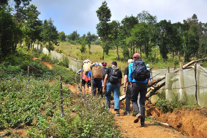 Travelers trekking through rural mountain trails and local countryside landscapes in Vietnam with StarTour