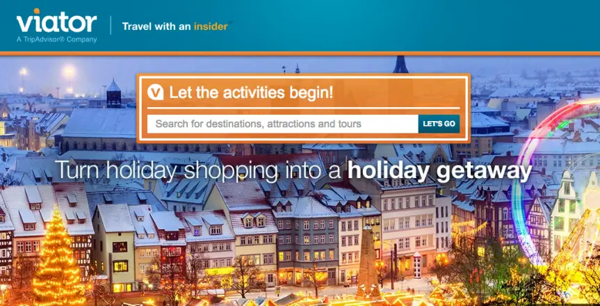 Desktop banner screenshot of the Viator travel booking platform interface presented by startour.
