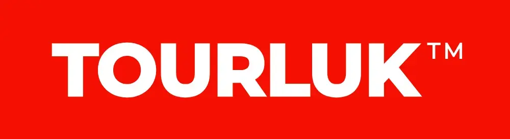 Official red logo of Tourluk featuring white uppercase typography on a vibrant red background in a startour guide.